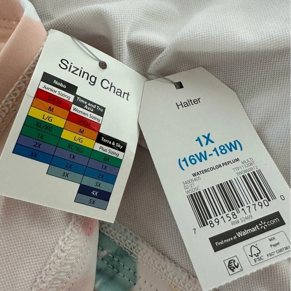 NWT Time and Tru Size 1X 16W 18W Floral halter Tankini swim Top New Swimsuit - Picture 3 of 4